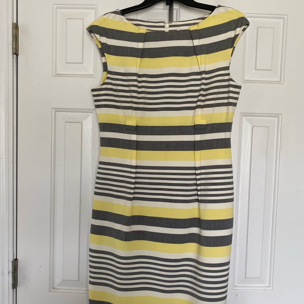 Calvin Klein Size 10 Yellow, Black, and White Stripe Dress